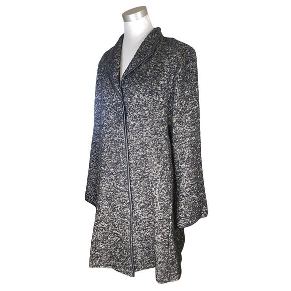 ⚜️ EILEEN FISHER ⚜️ sz L black tweed & leather lighter coat jacket transitional - Picture 4 of 11